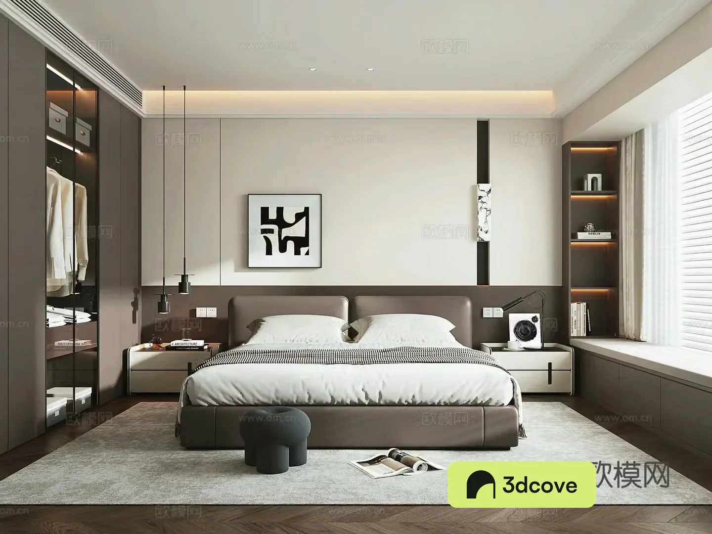 Italian light luxury home bedroom Italian light luxury double bed nightstand glass wardrobe bedside chandeliers