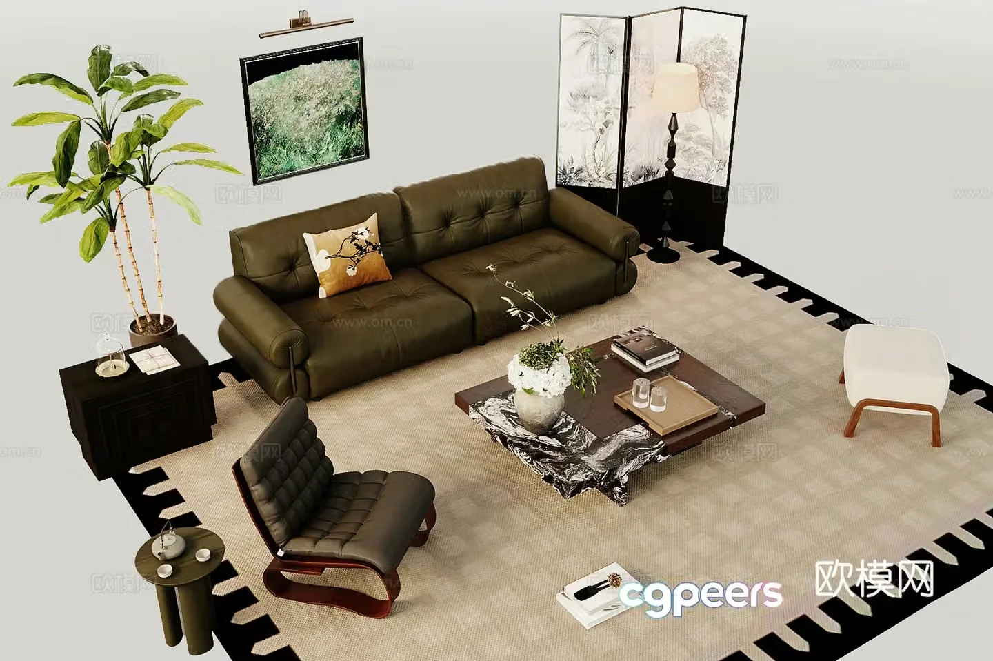 Middle style combination sofa 3D model