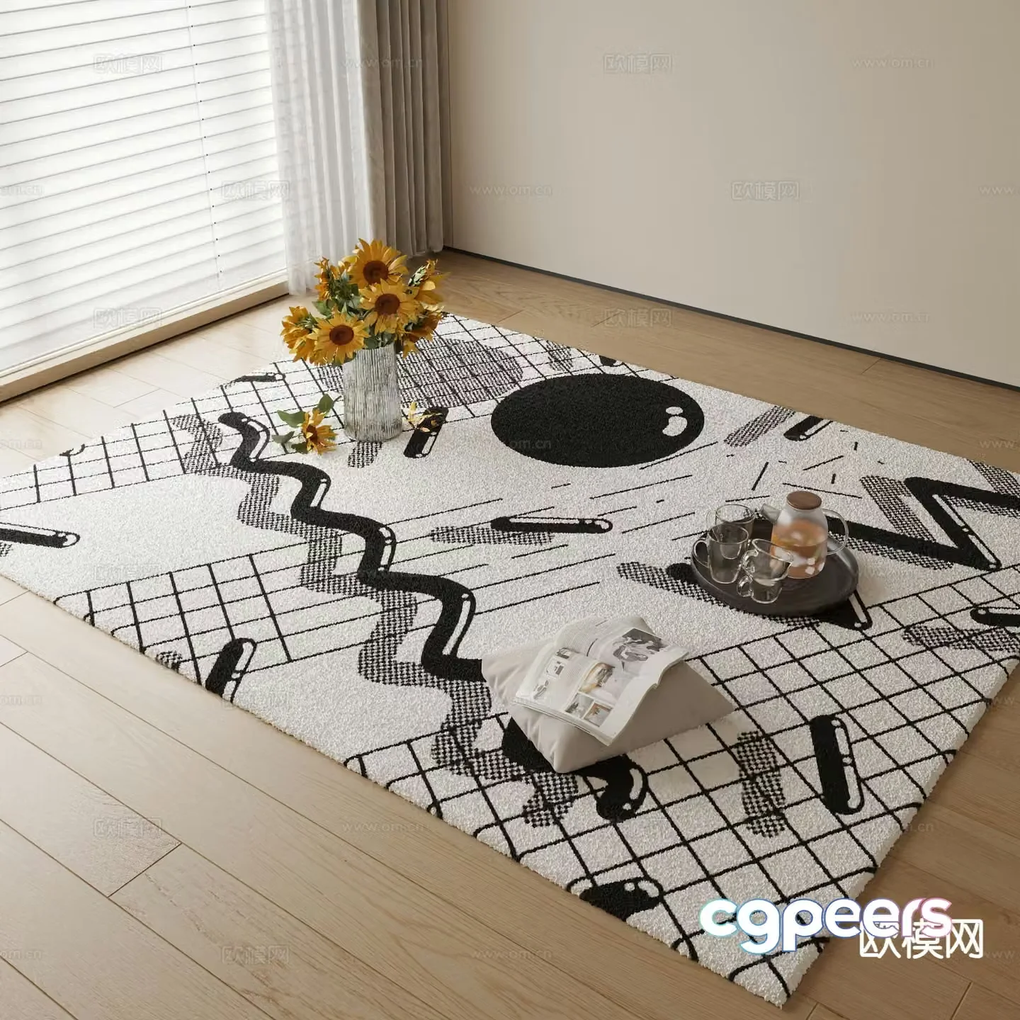 Modern carpet square rug 3d model