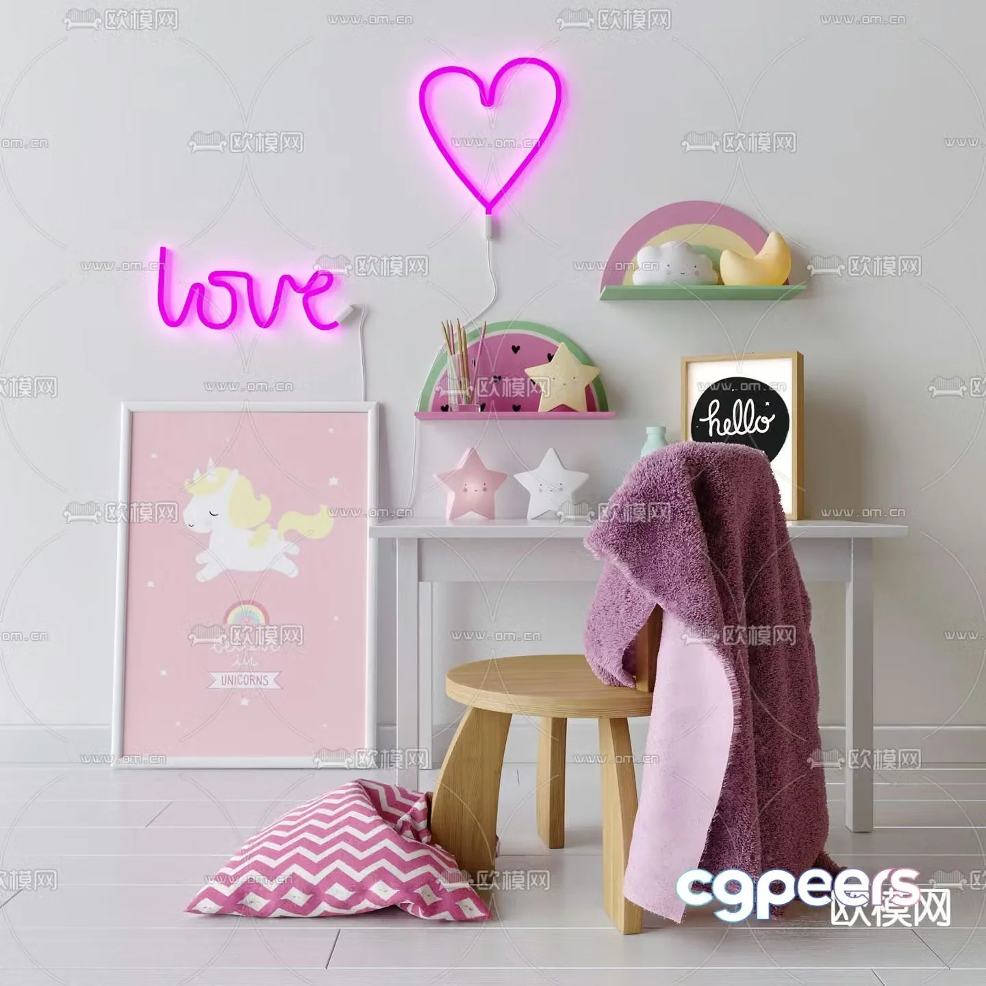 Children’s desk and chair study table 3d model