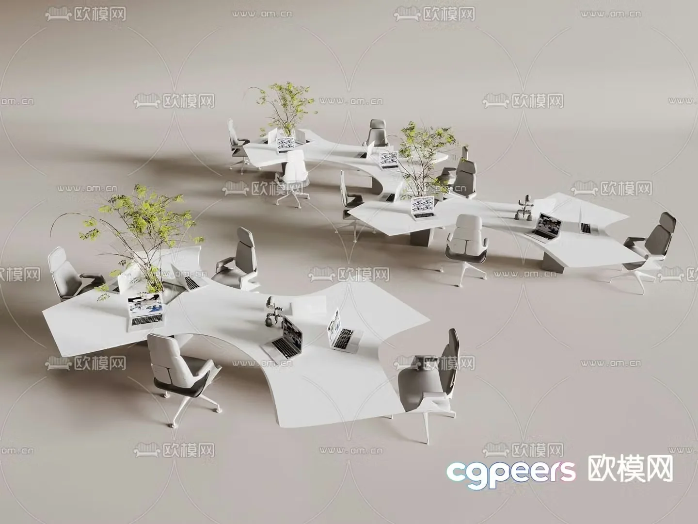 Card space desk post workstation 3D model