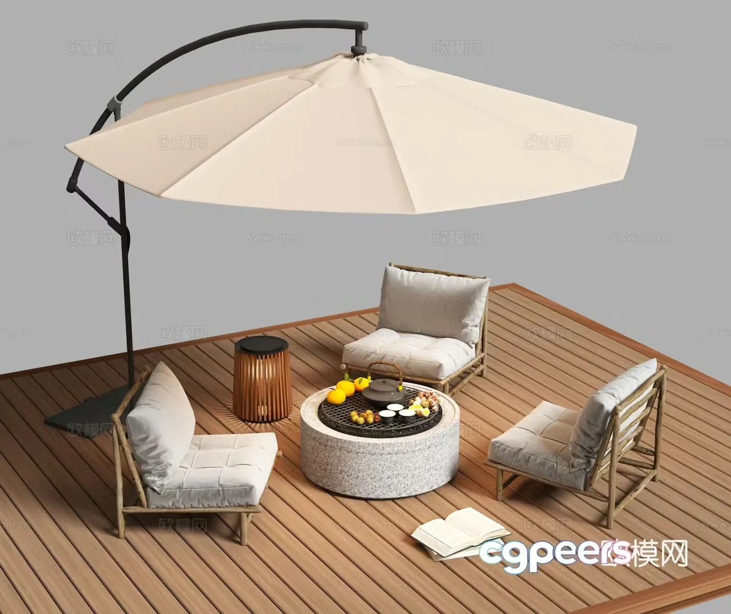 Outdoor leisure chair parasol grill 3d model