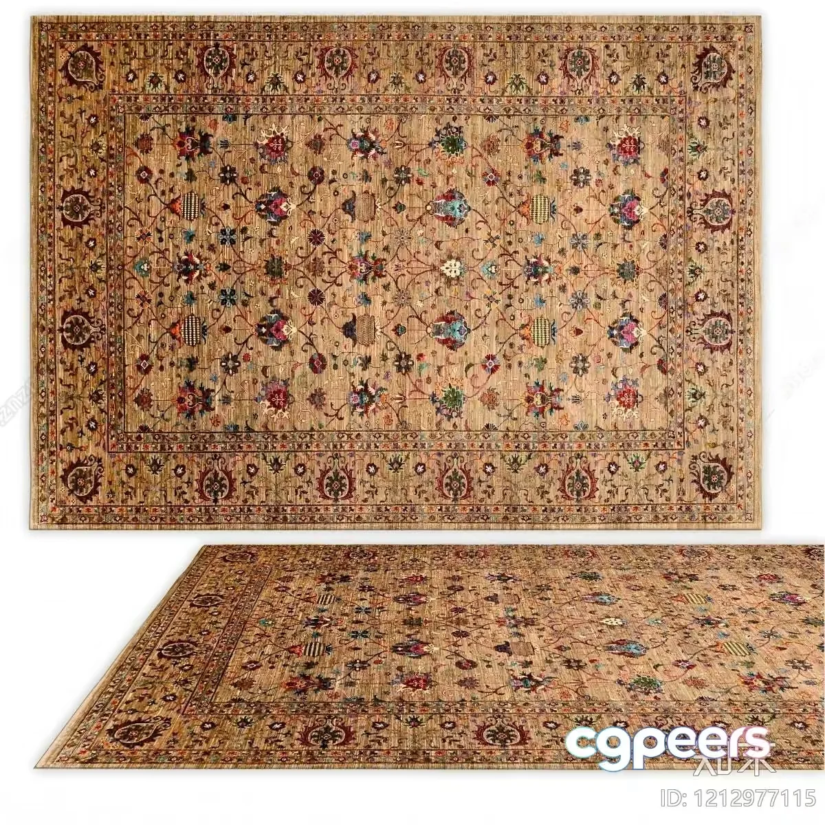 Traditional Rug With Floral Pattern 3D Model – 6908 – VRAY Render