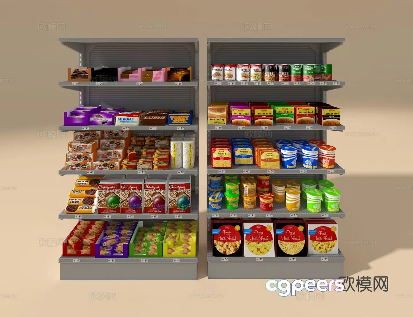 Supermarket shelves snack shelves 3d model