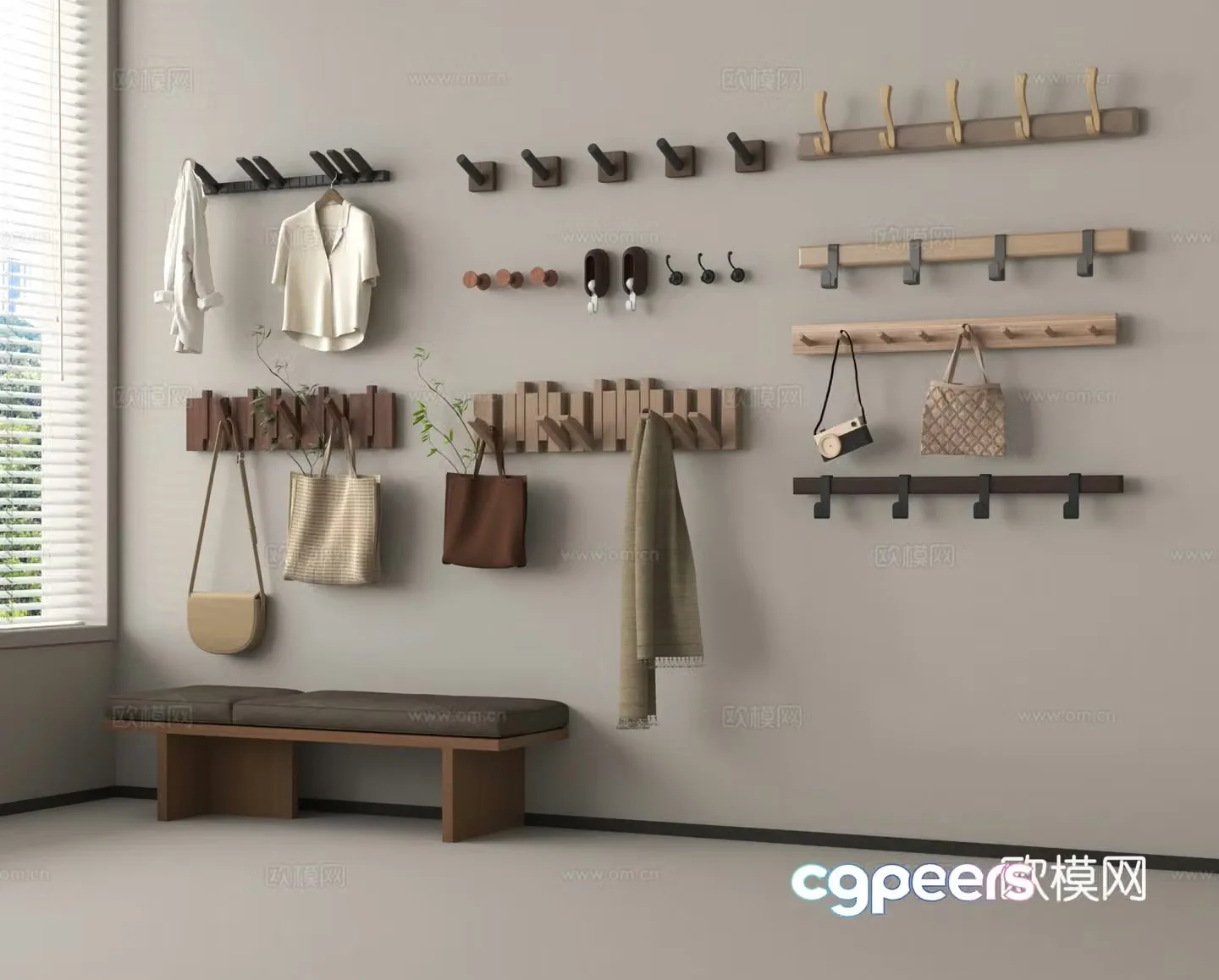 Hook Clothes hook Shoe and Stool 3D Model