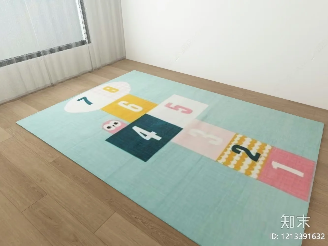 A Light Blue Rug With Colorful Numbers On It 3D Model – 6580 – VRAY Render