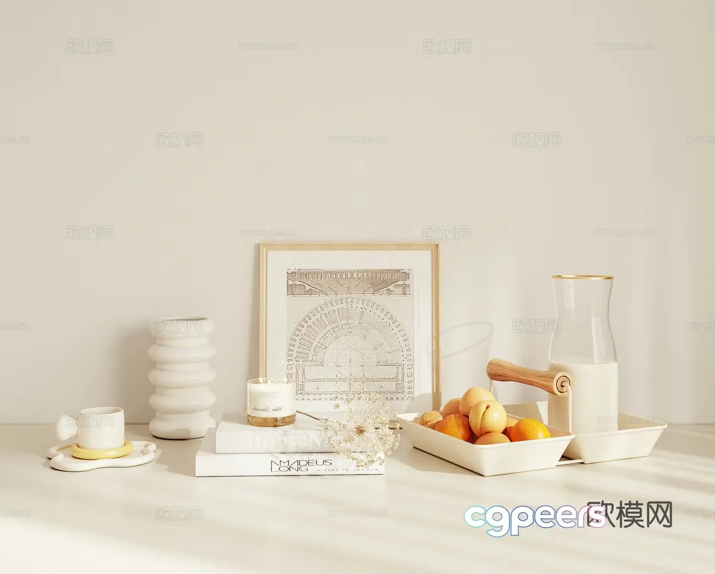 Cream style combination ornament tableware 3d model