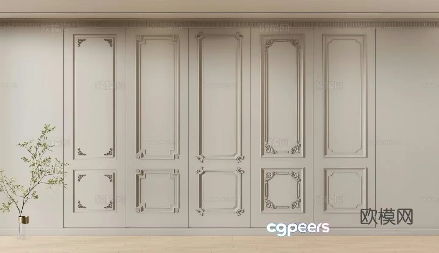 European style wainscoting background wall 3d model