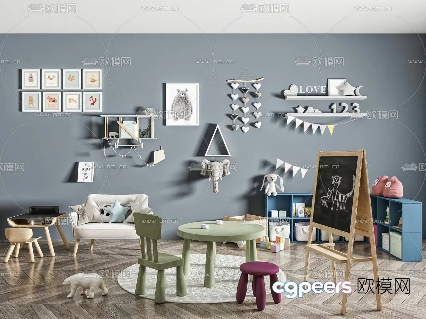 Modern minimalist children’s table and chair 3d model