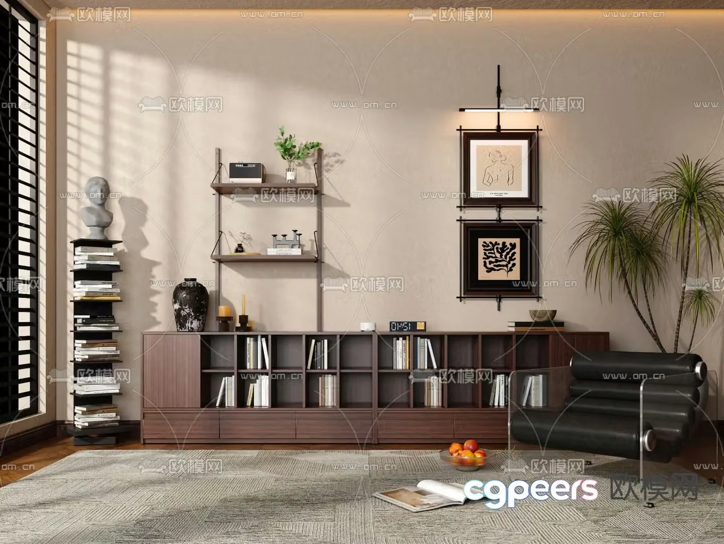 Medieval style bookcase low cabinet display cabinet 3D model