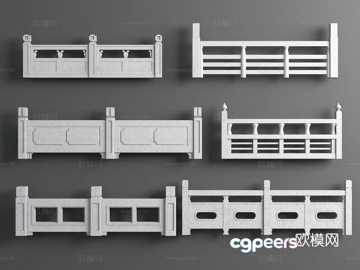 Chinese stone railing bridge railing river guardrail railing 3d model