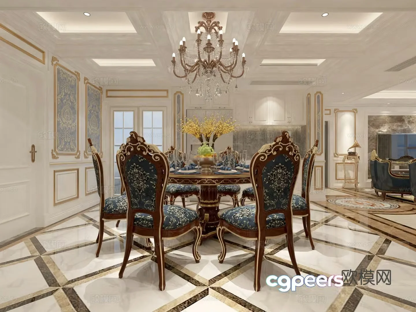 American living and dining room American sofa 3D model