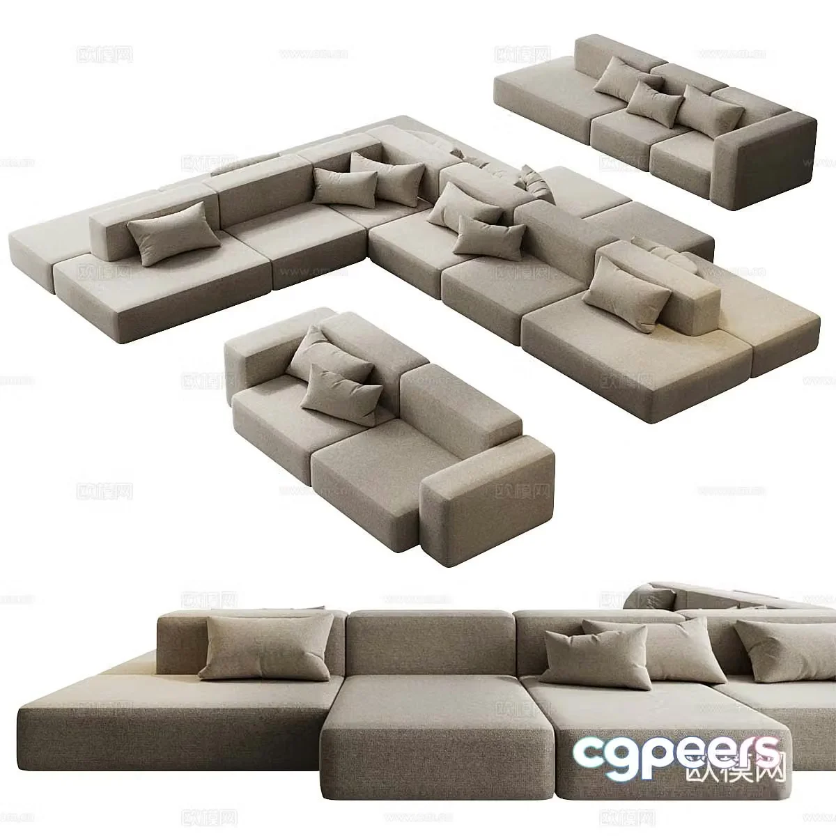 Modern combination sofa splicing sofa double sofa 3d model