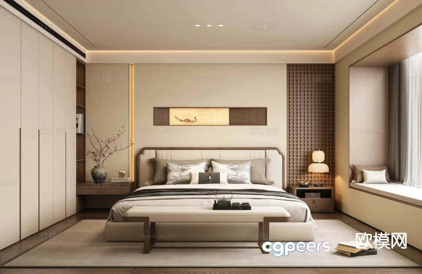 New Chinese style bedroom Zen master bedroom 3D model