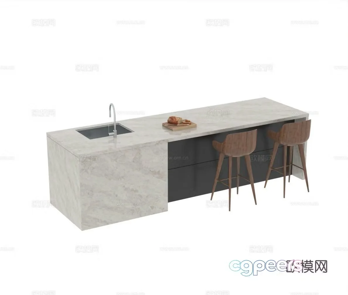 Modern water bar middle island marble island log bar chair marble bar 3D model