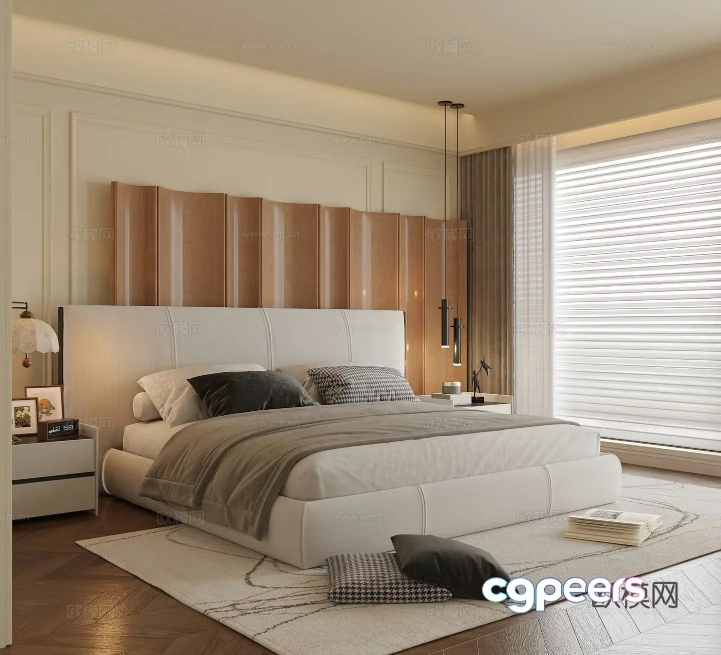 Modern bedroom Double bed nightstand 3d model