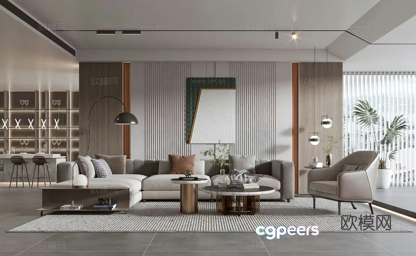 Modern living room modern sofa coffee table combination modern background wall 3d model