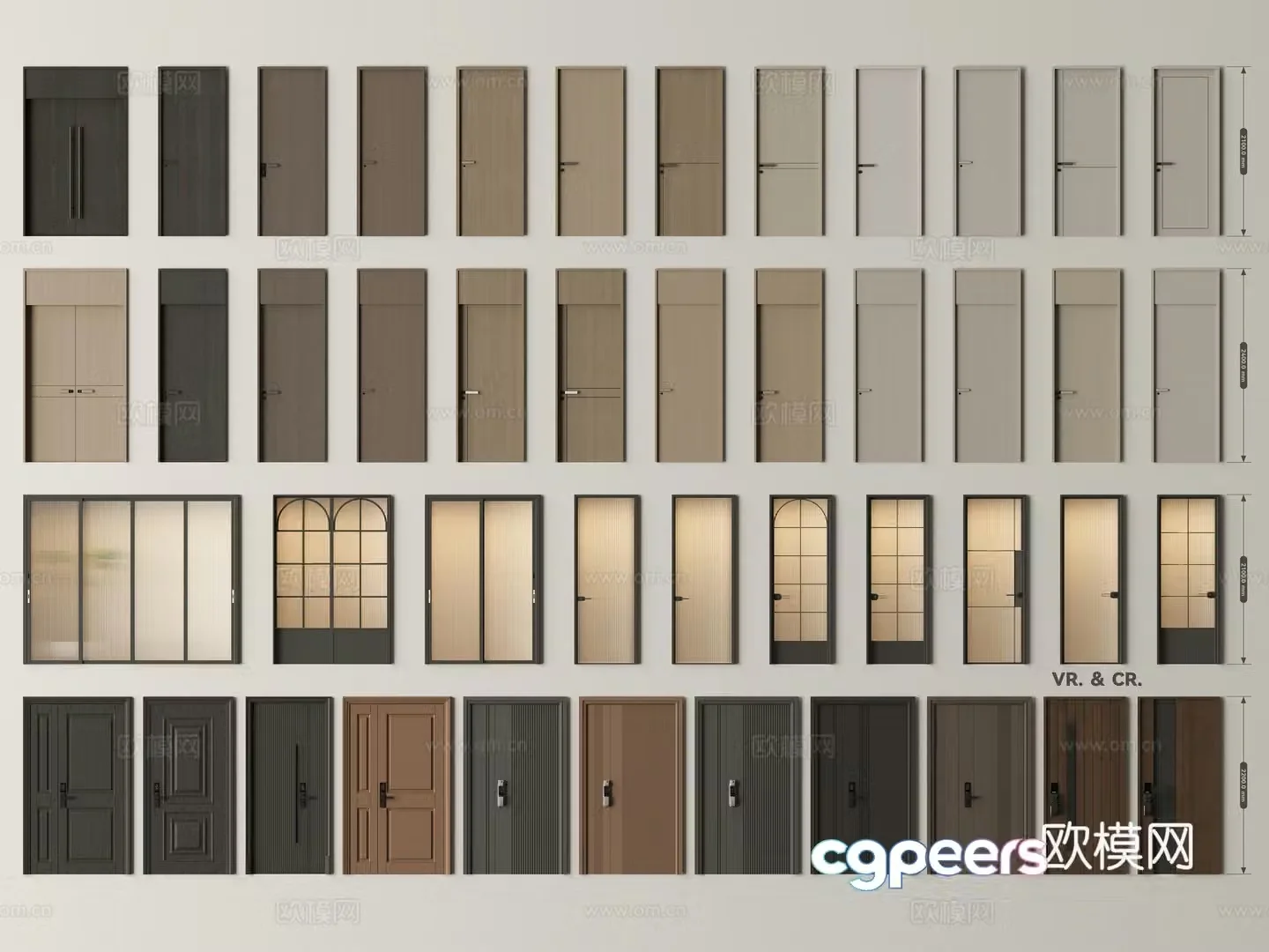 Modern door combination single-open door bedroom door security door entrance door French glass door 3D model