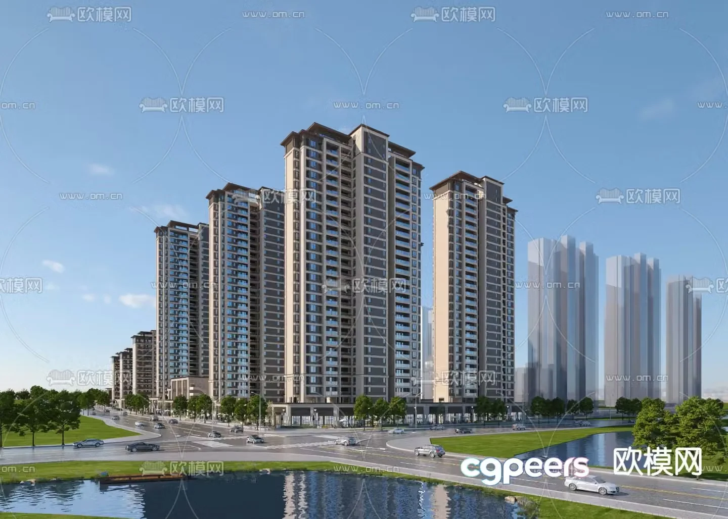 Simple European high-rise residential exterior 3D model