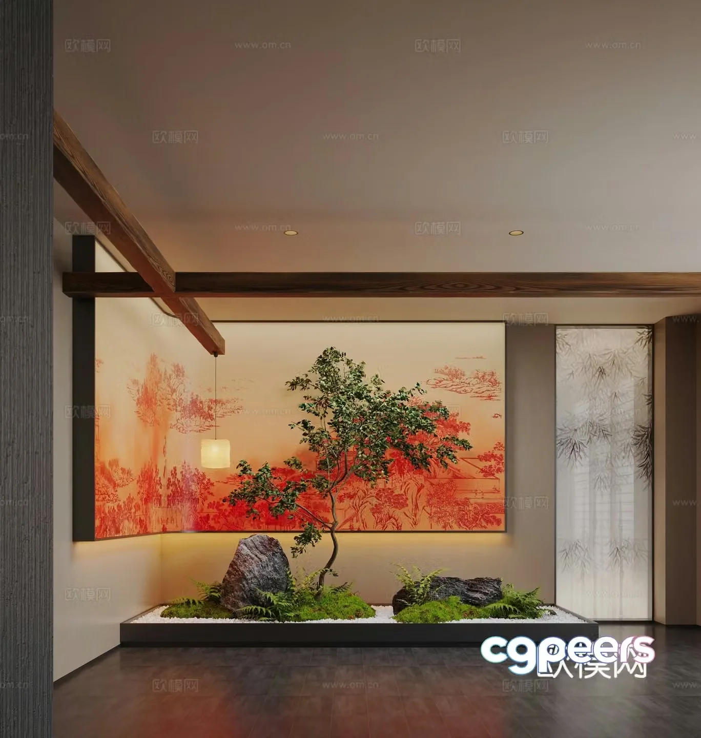 New Chinese style interior landscape bryophyte 3D model