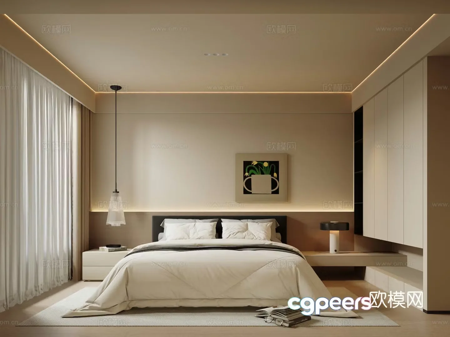 Modern Cream Home Bedroom Master Bedroom 3D Model