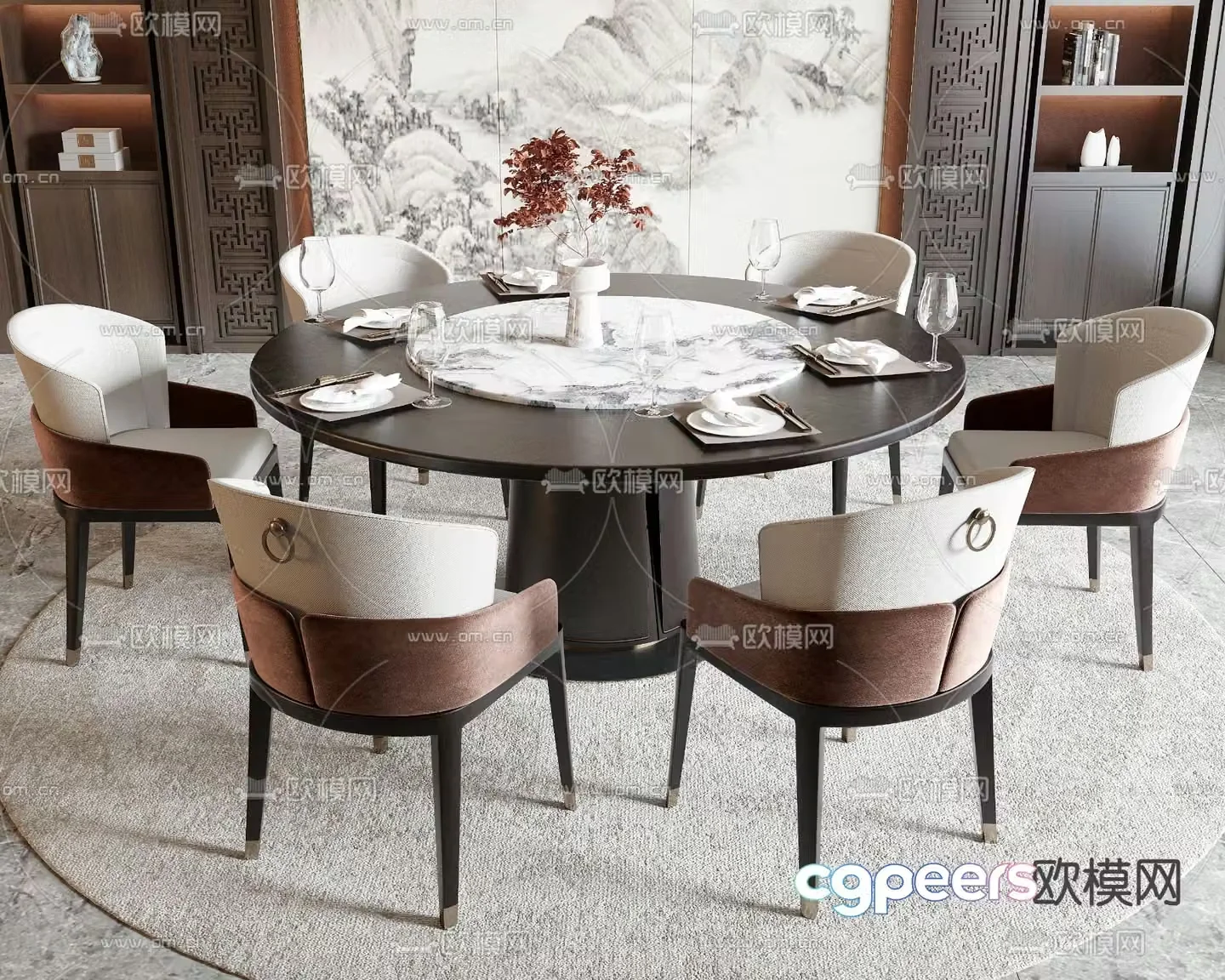 New Chinese dining table and chairs 3d model