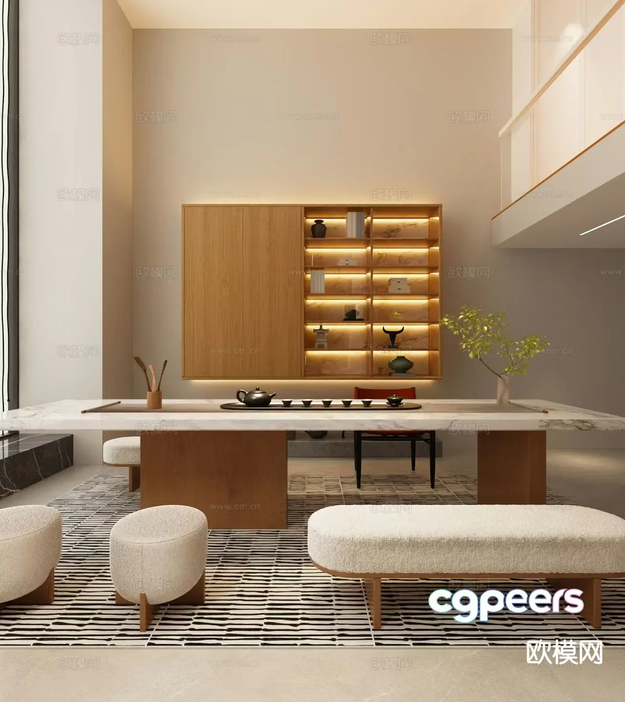 New Chinese style basement leisure room tea tasting room 3D model