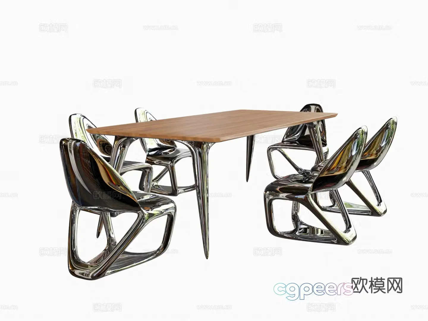 Modern light luxury dining table and chair 3D model