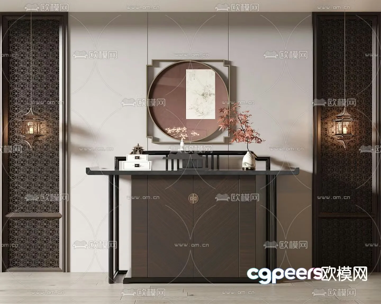 New Chinese style entrance cabinet side cabinet Duanjing cabinet 3D model