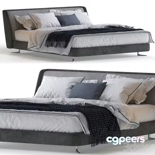 3ds Max Free – Minotti spencer bed with plaid and pillows