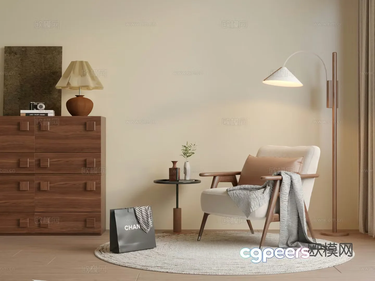 Medium style casual single chair 3D model