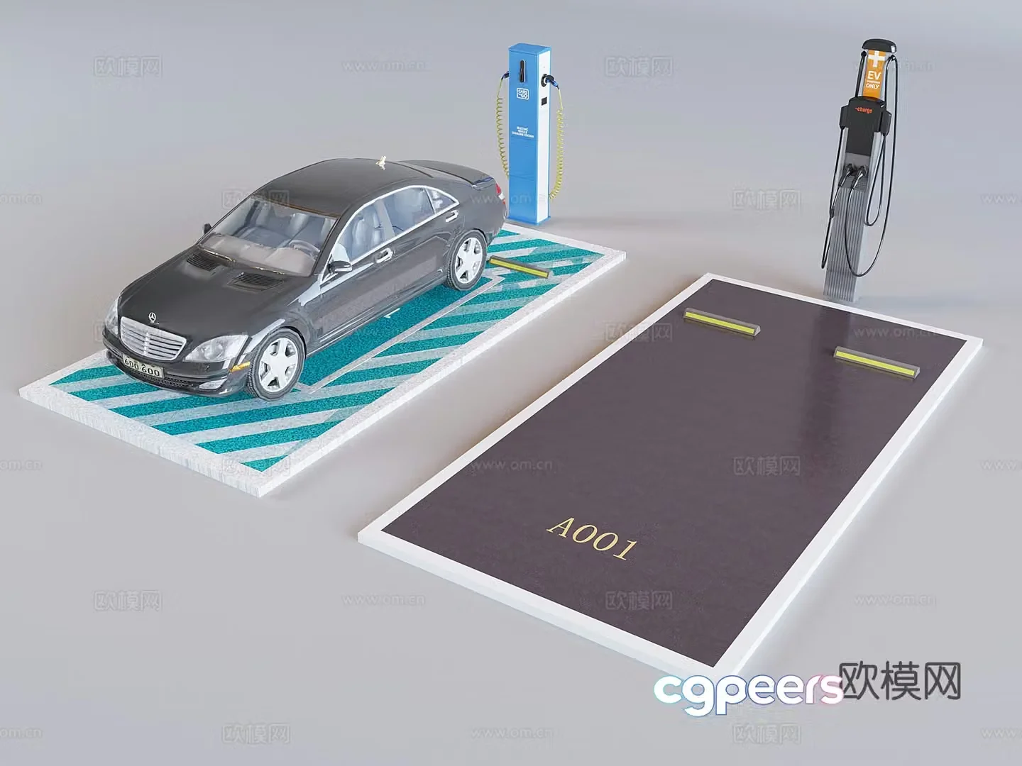 New energy vehicle charging station outdoor parking lot charging pile parking limit car block 3D model