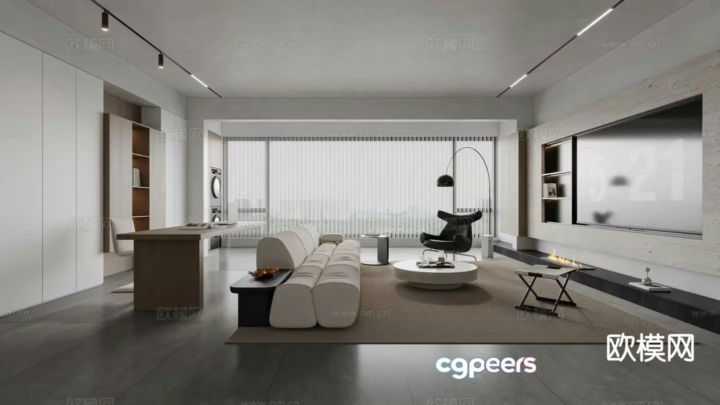 Modern horizontal hall living room 3d model