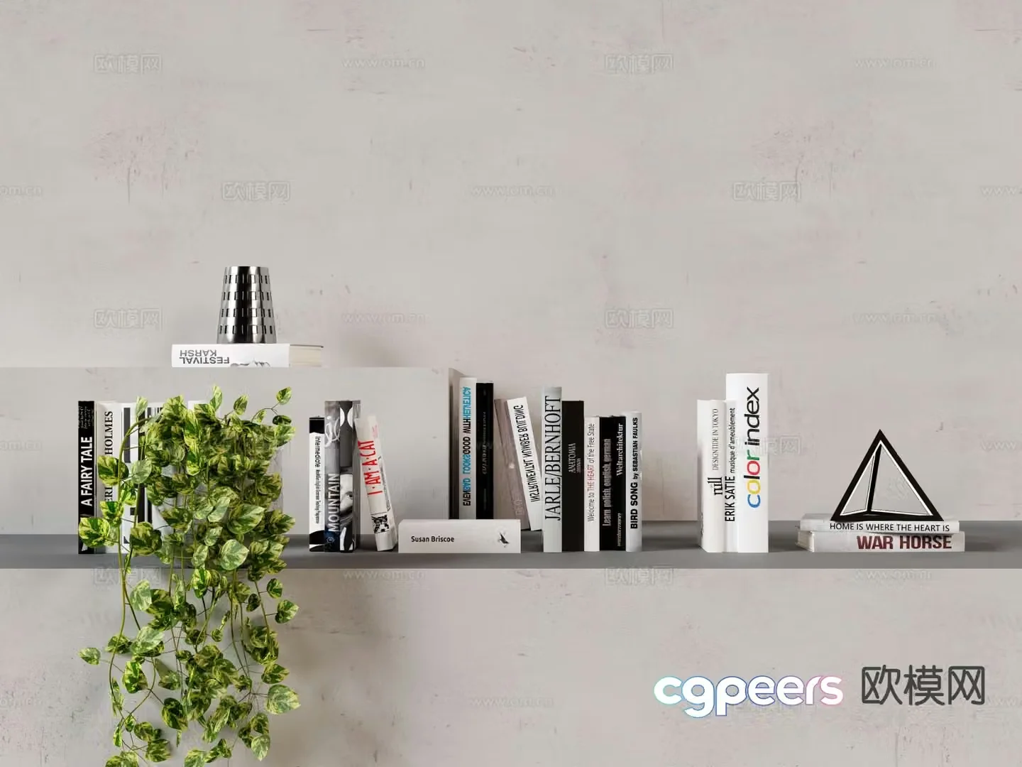 Modern book ornaments green plants books 3d model