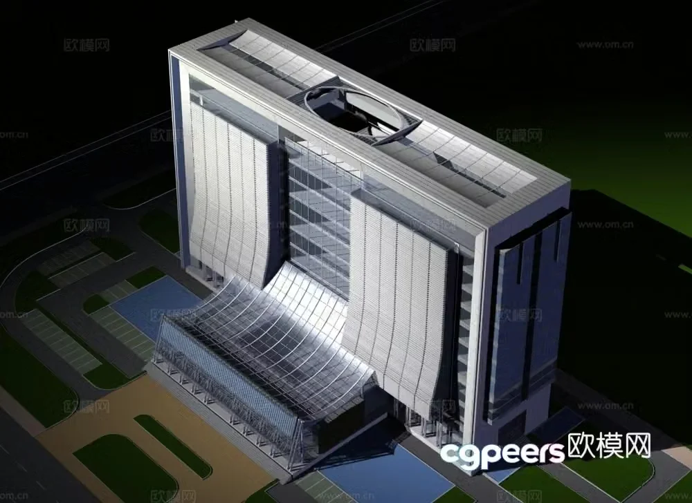 Multi-story public building office building appearance 3D model