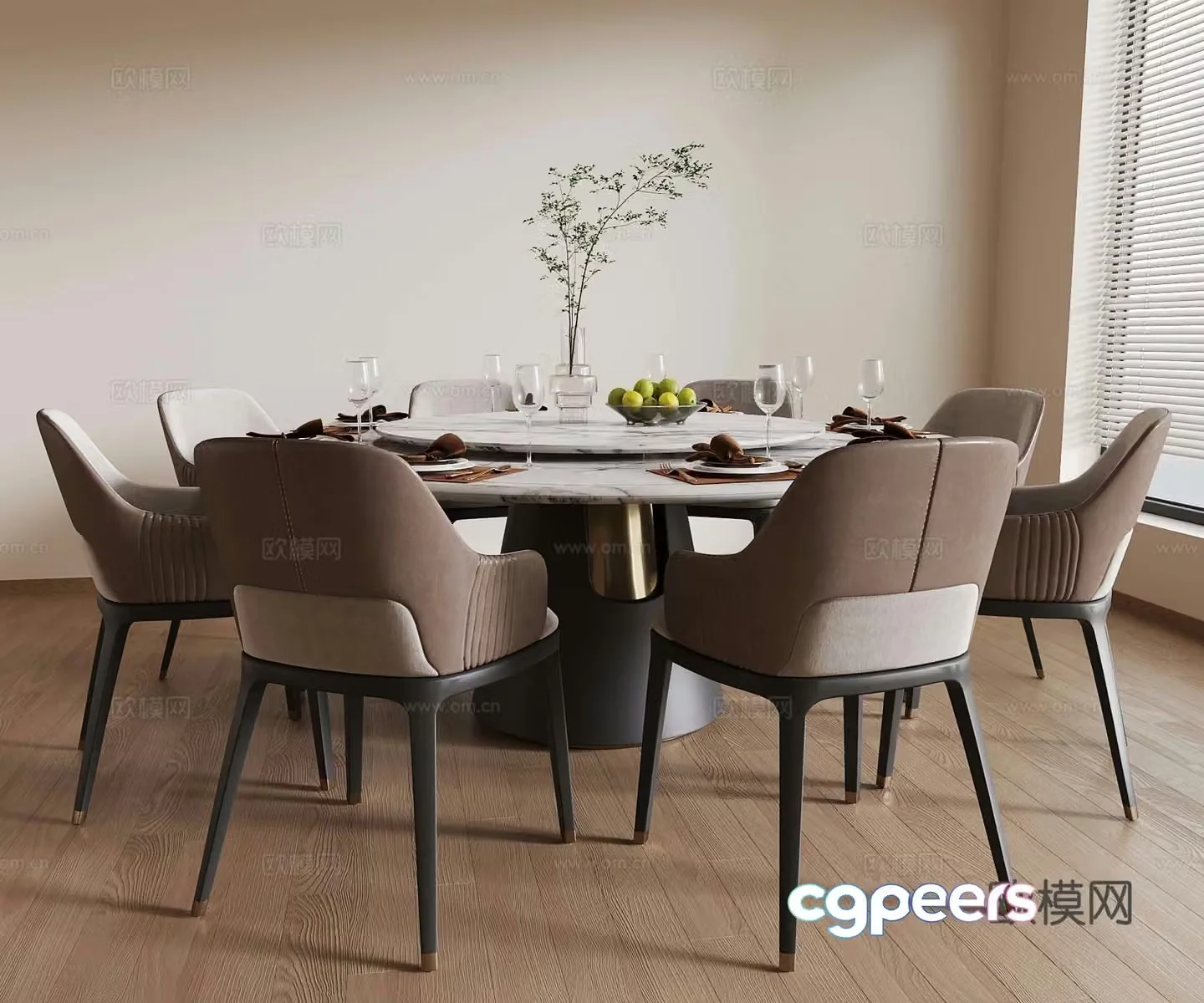 New Chinese dining table and chairs Round dining table and chairs Multiple dining table and chairs 3D model