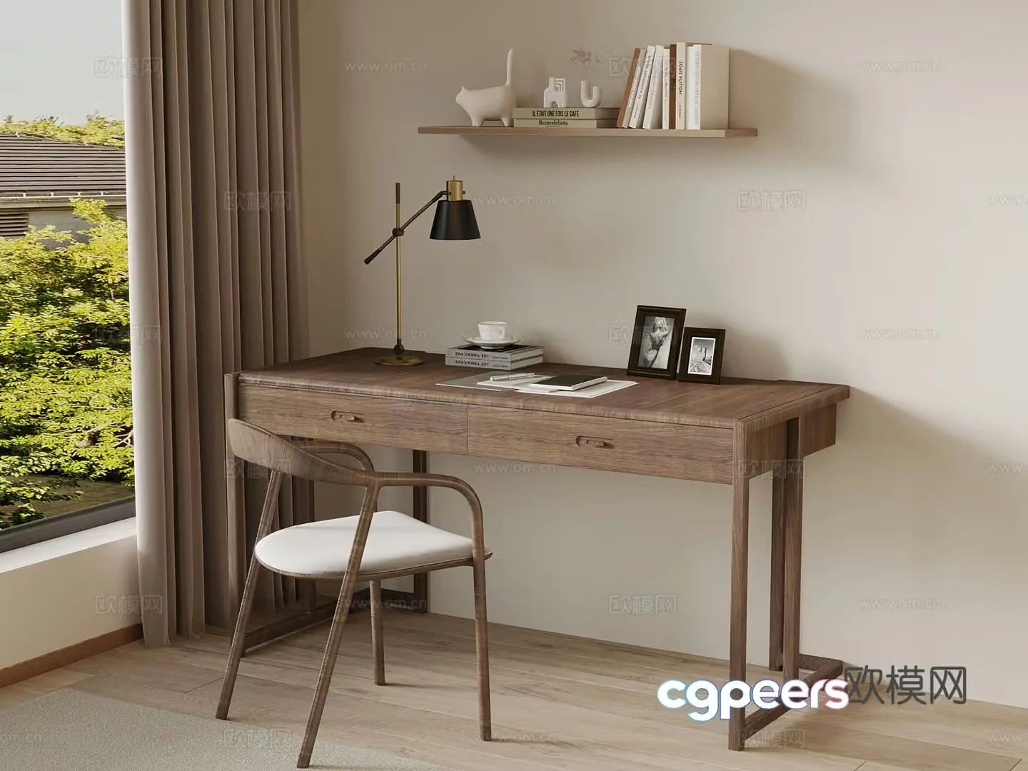 Desk and Chair New Chinese style desk and chair combination 3D model