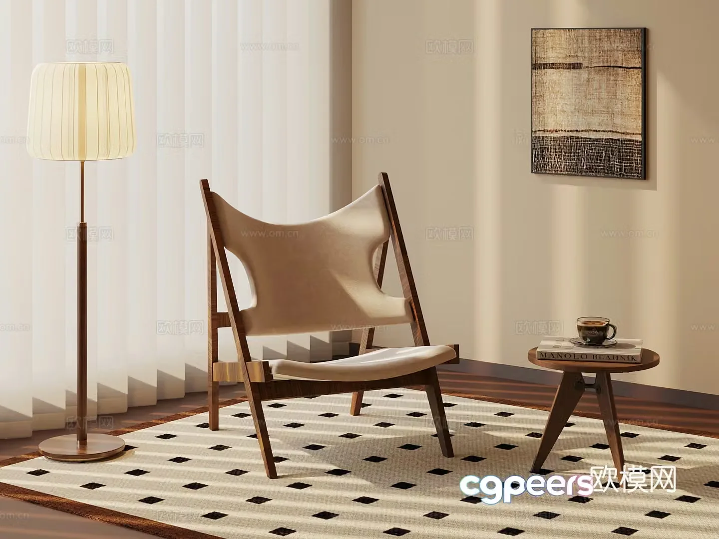 018 leisure chair medieval style leisure chair side table floor lamp 3d model