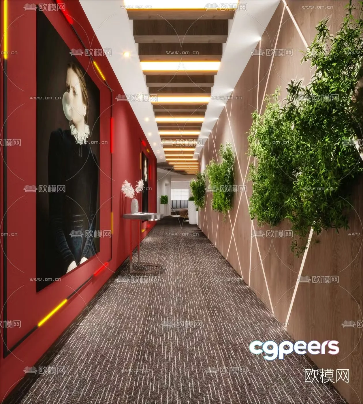 Modern light luxury hotel corridor 3D model