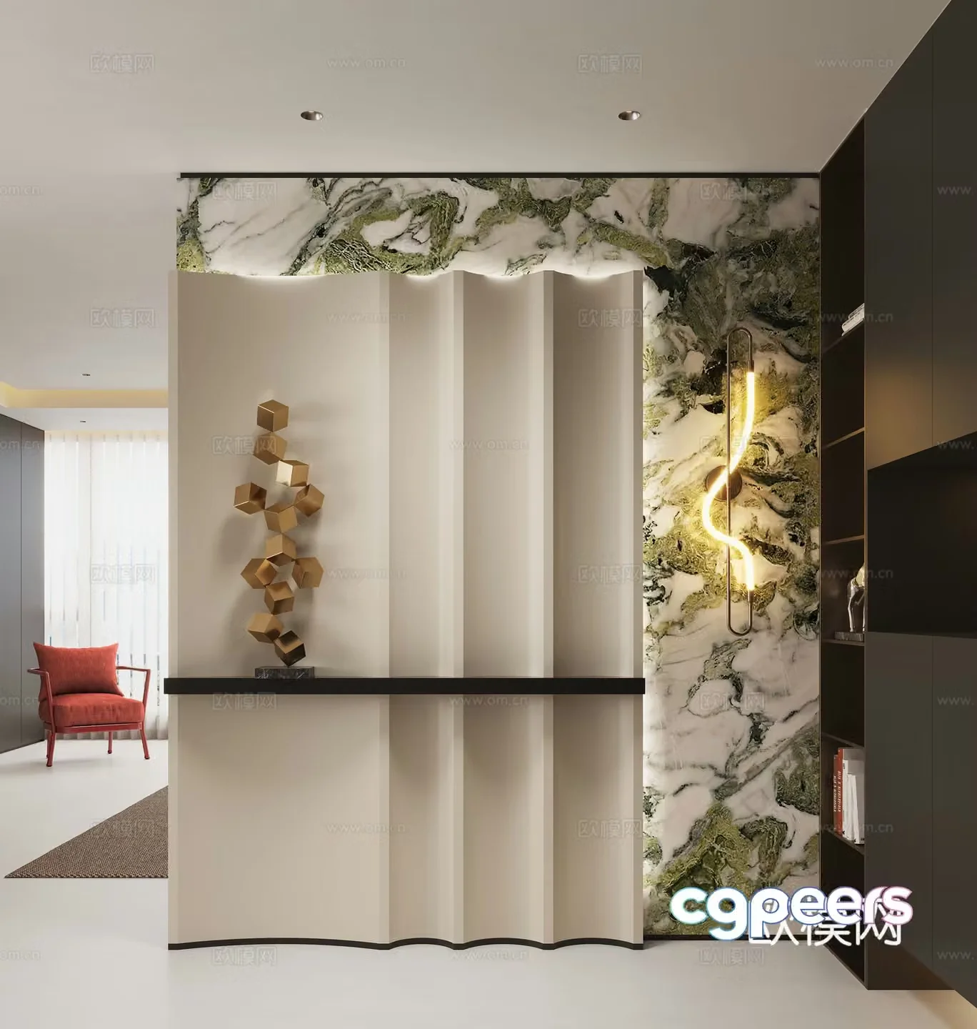 Modern entrance hallway Decorative entrance hall Porcelain partition Entrance entrance hall Translucent stone background 3D model