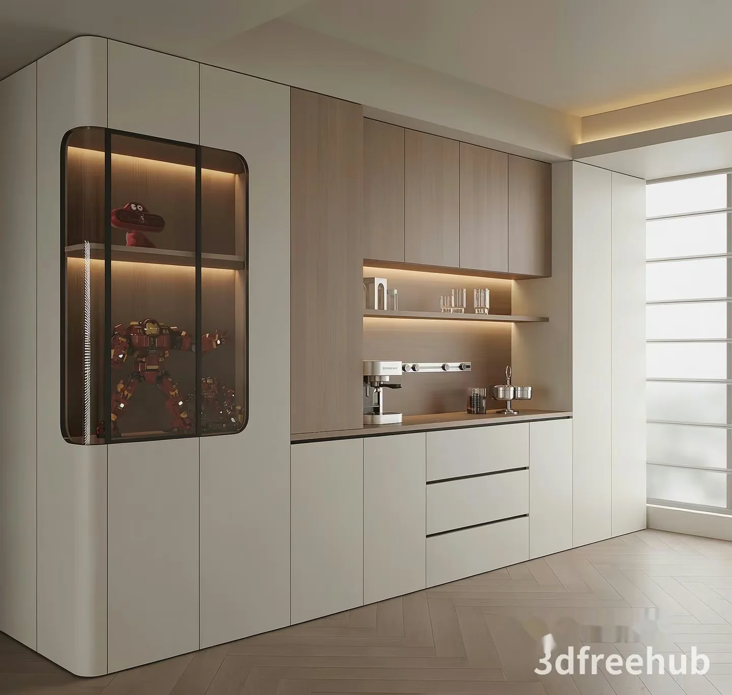 Modern Kitchen With White Cabinets 3D Model – 22586 – VRAY Render