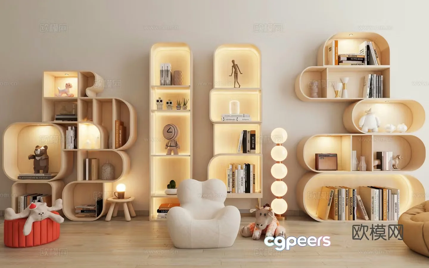 Children’s bookshelf decoration cabinet Children’s room bookcase bookcase bookcase study living room finished bookcase kindergarten short book 3D model