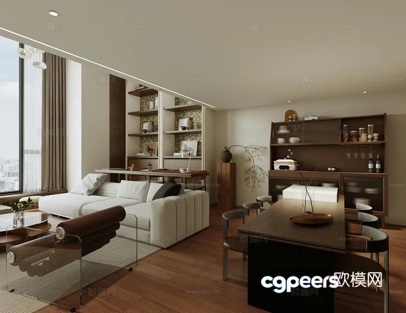 Middle style apartment Duplex apartment Horizontal living room design Integrated design of living and dining 3D model