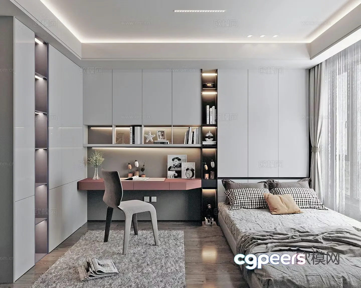 Modern creamy style tatami bedroom bedroom bedroom cabinet tatami cabinet children’s room 3D model