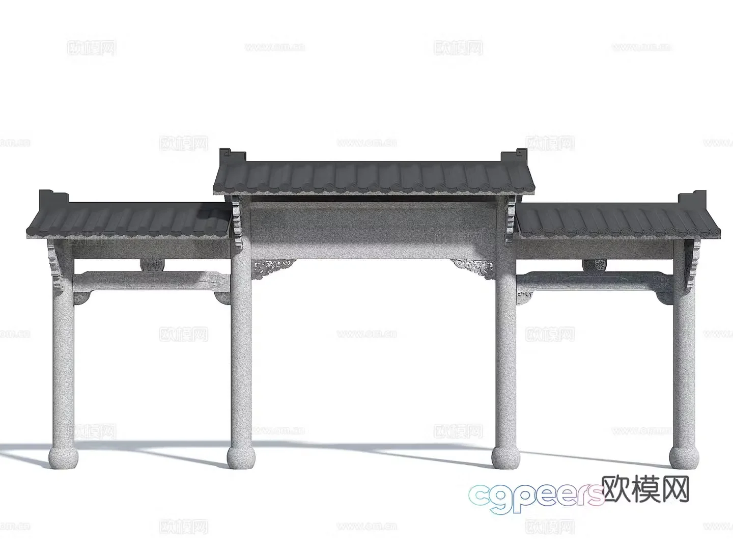 Chinese style archway wood carving archway ancient gate tower 3D model