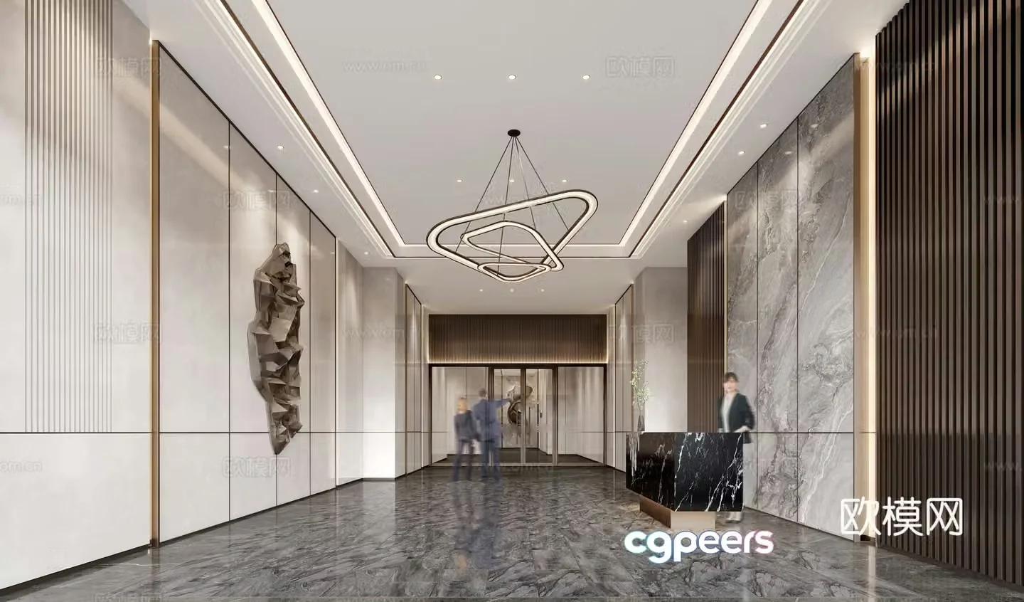Modern office front lobby 3d model