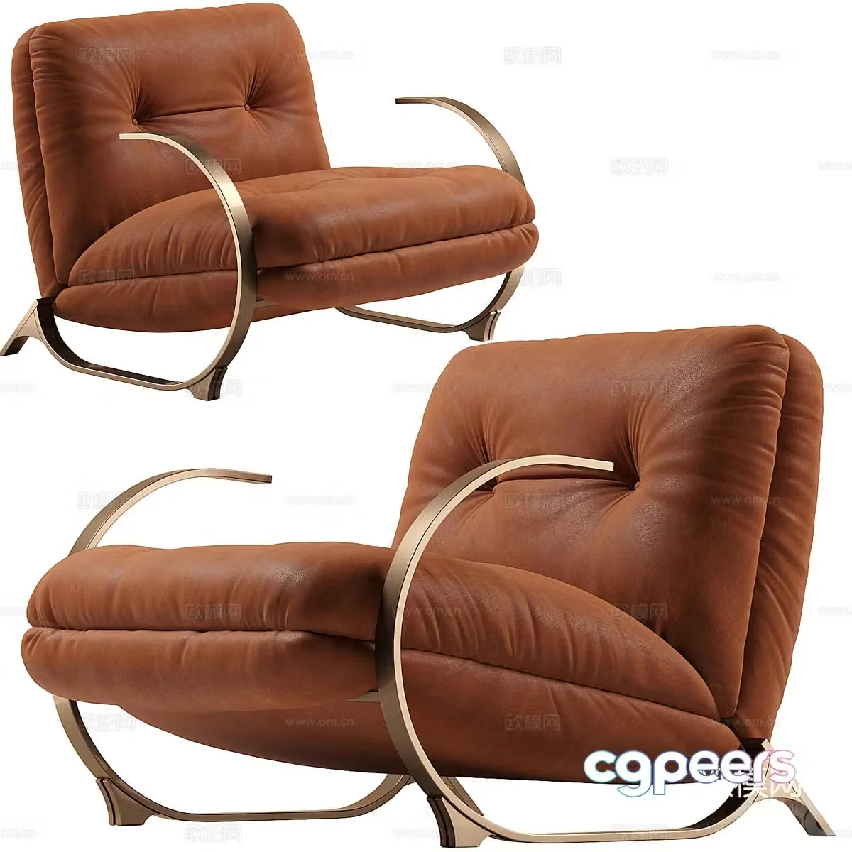 Modern Italian light luxury leather armchair 3d model
