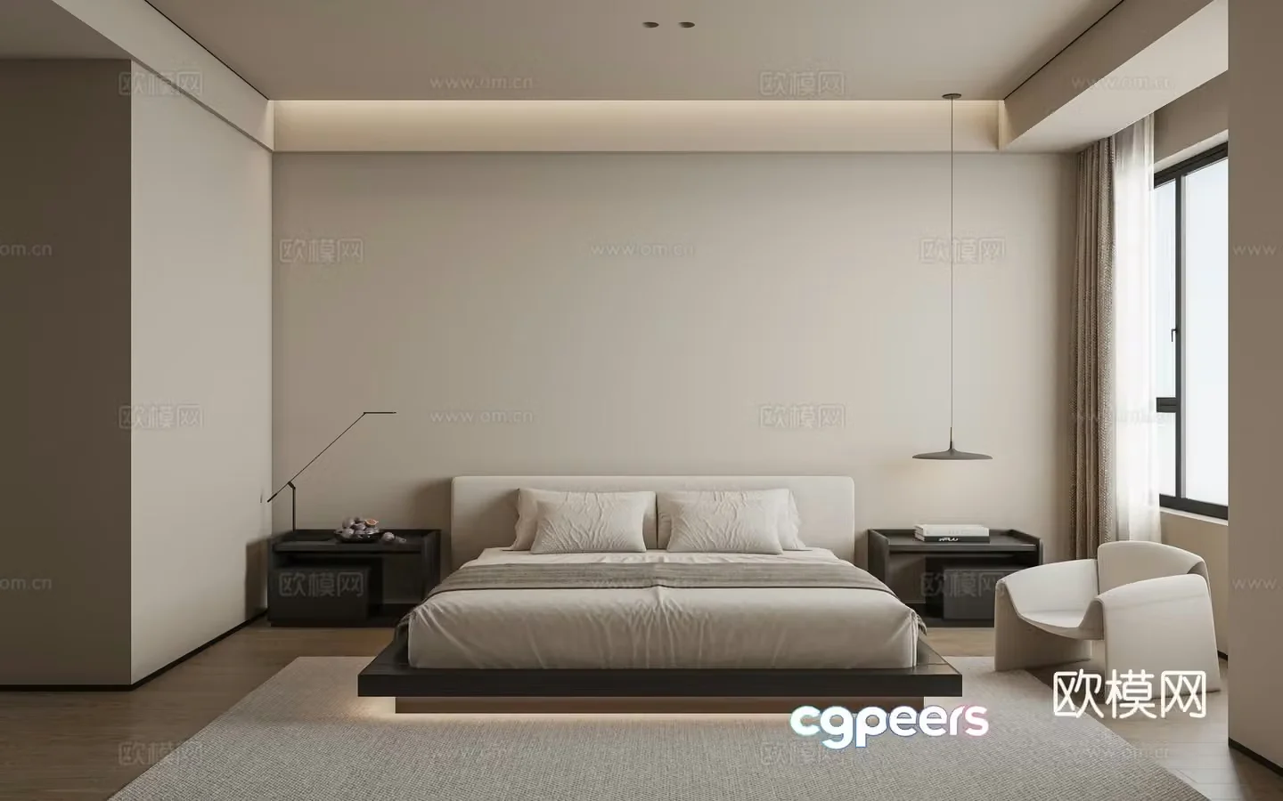 Modern minimalist home bedroom 3d model