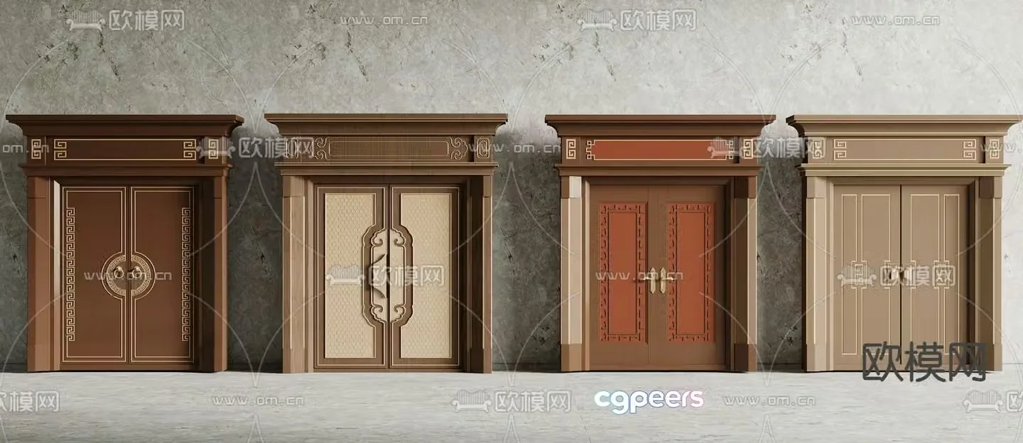 New Chinese style entrance door Villa door Double door 3D model