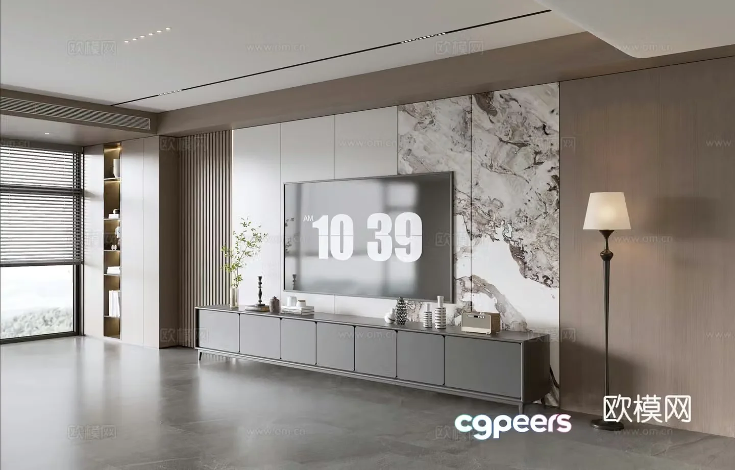 Modern Italian living room light luxury TV background wall full wall TV cabinet marble background wall 3d model